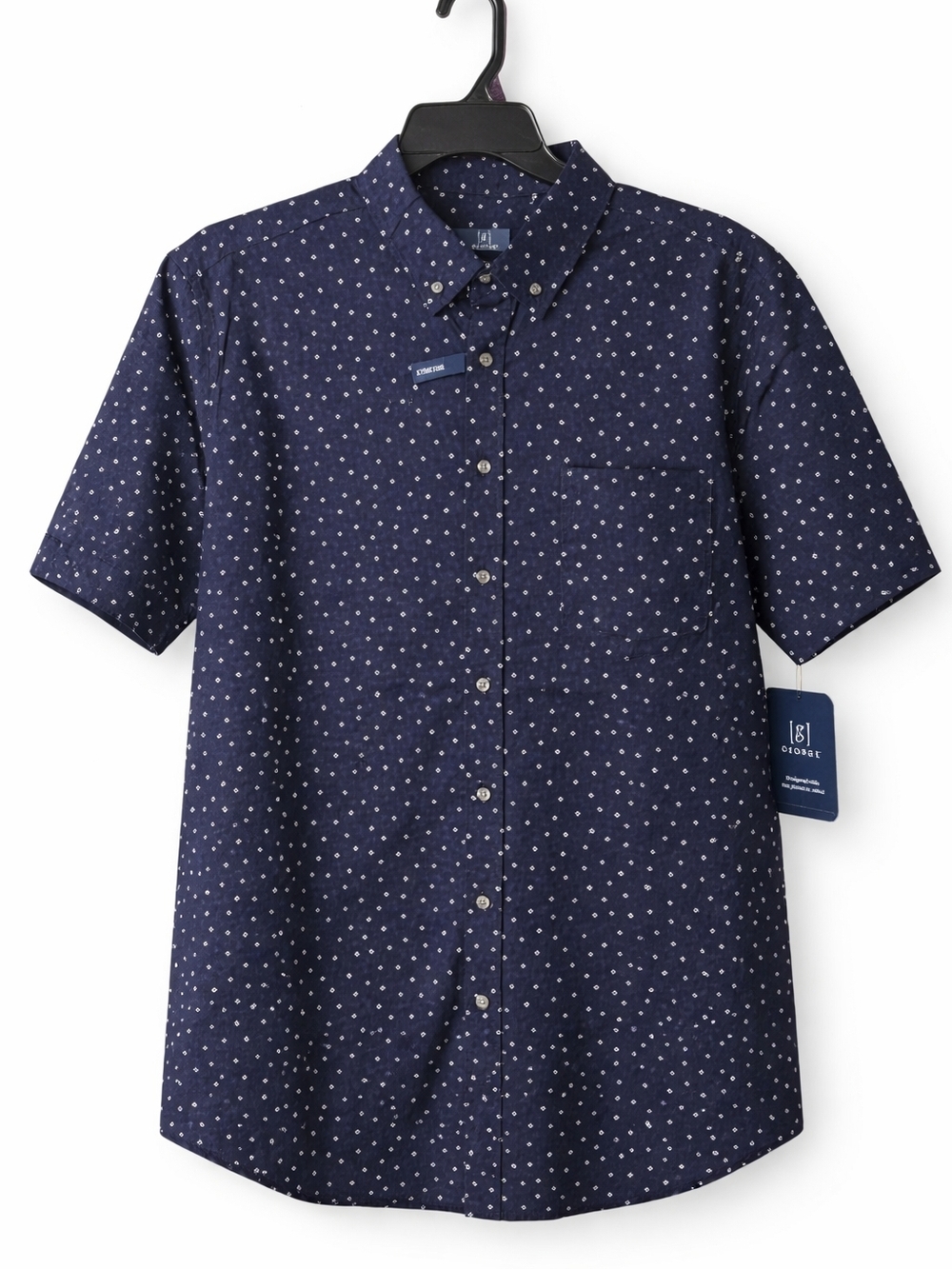 George Navy Blue Geometric Print Button Down Shirt 2XL NWT Short Sleeve Classic